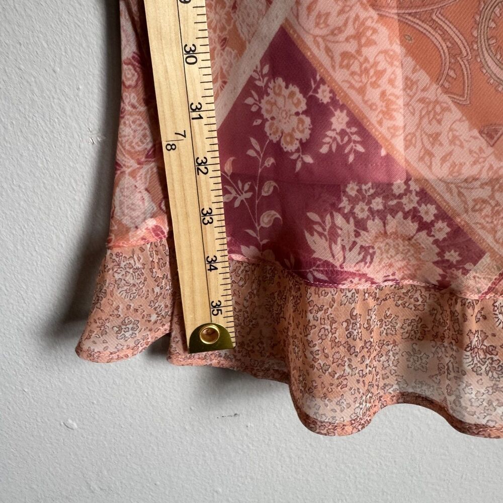 Y2K Ruffle Hem Maxi Skirt Pink Size 14 Floral Paisley Peasant Boho Fairy Whimsy - Picture 7 of 11